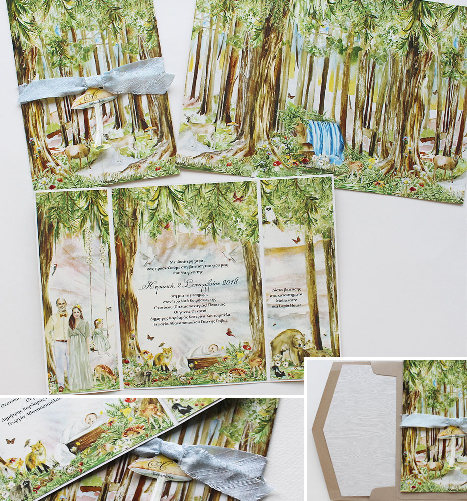 Custom Illustrated Woodland Baby Announcements