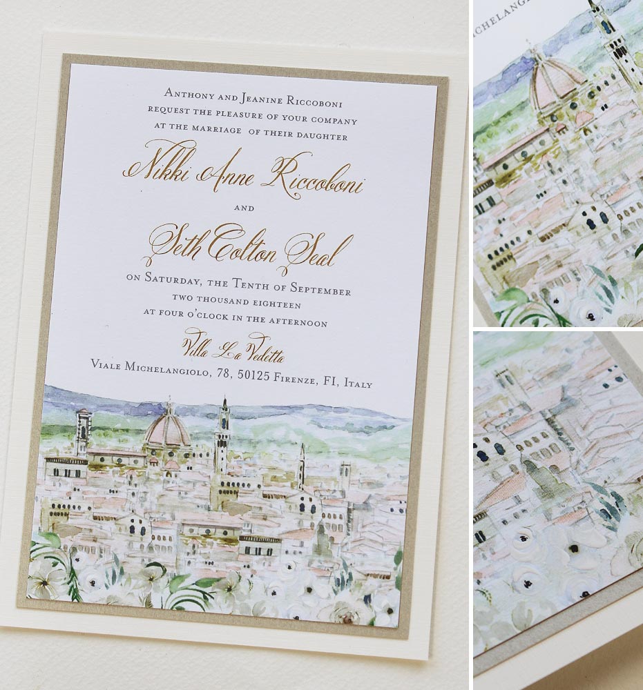 Watercolor Florence Italy Wedding Invitations