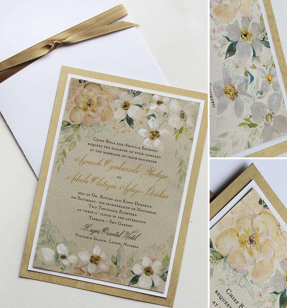 Hand Painted White Floral Wedding Invitations