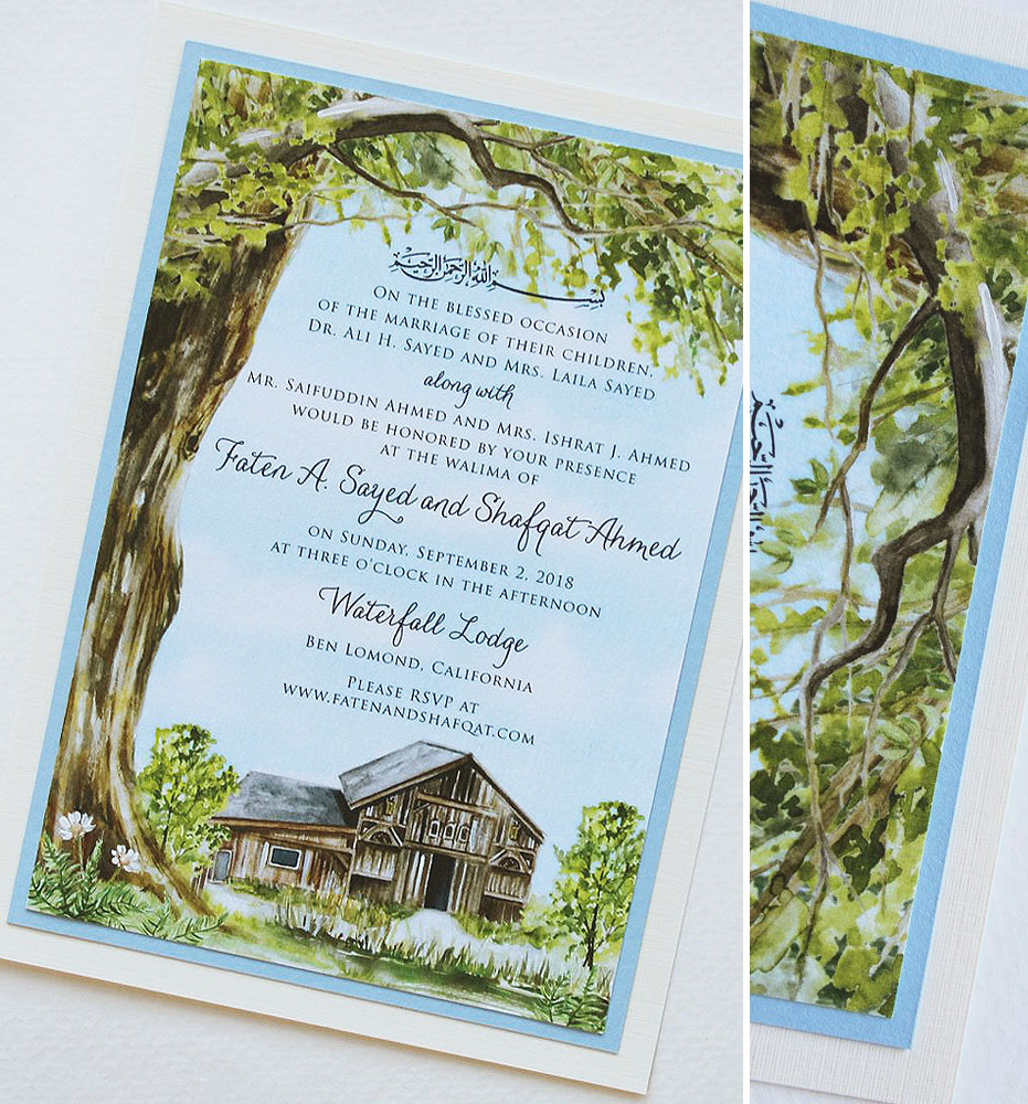 Rustic Watercolor Tree Wedding Invitations
