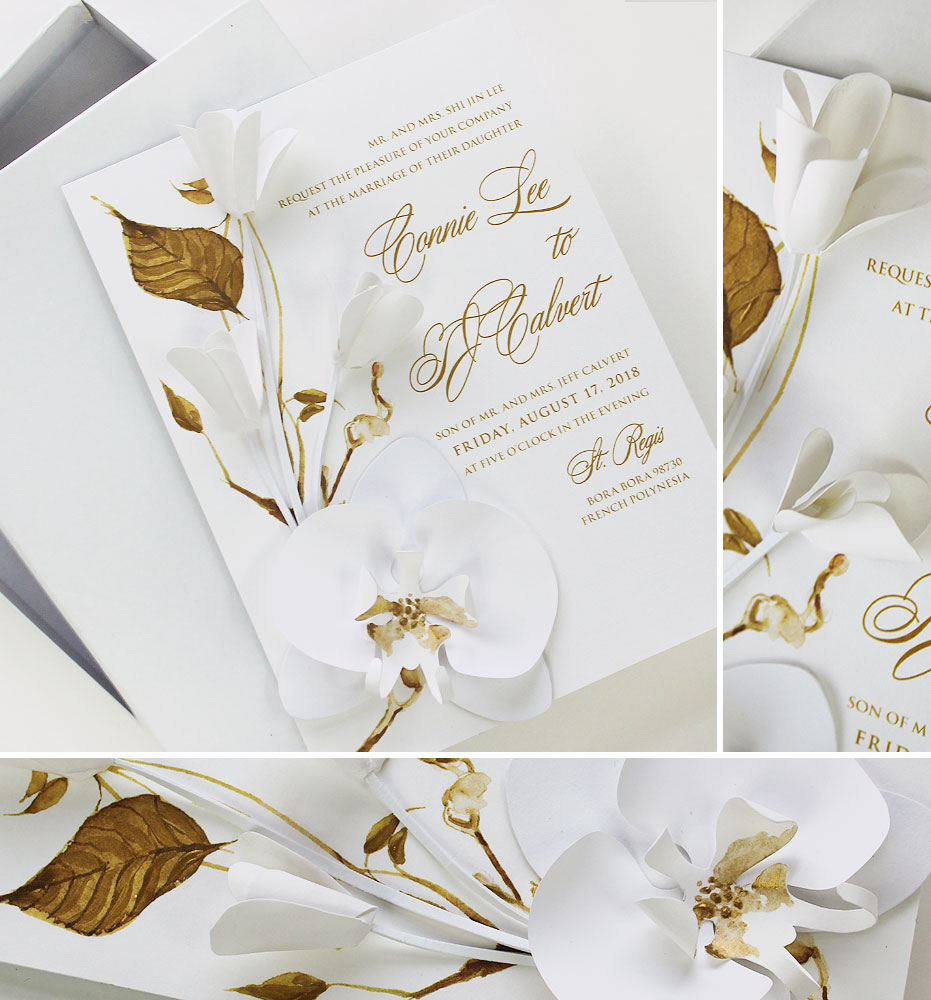 White Sculpted Bloom Wedding Invitation