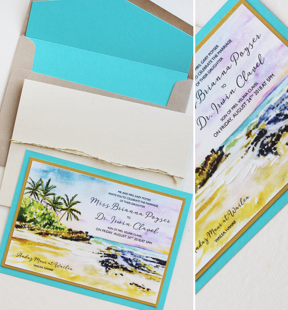Watercolor Hawaii Beach Wedding Invitation