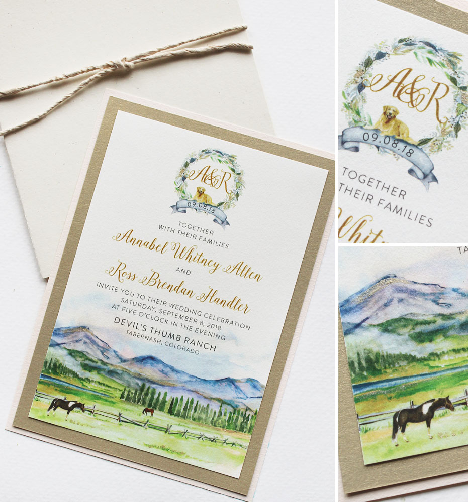 Watercolor Mountain Landscape Wedding Invitation