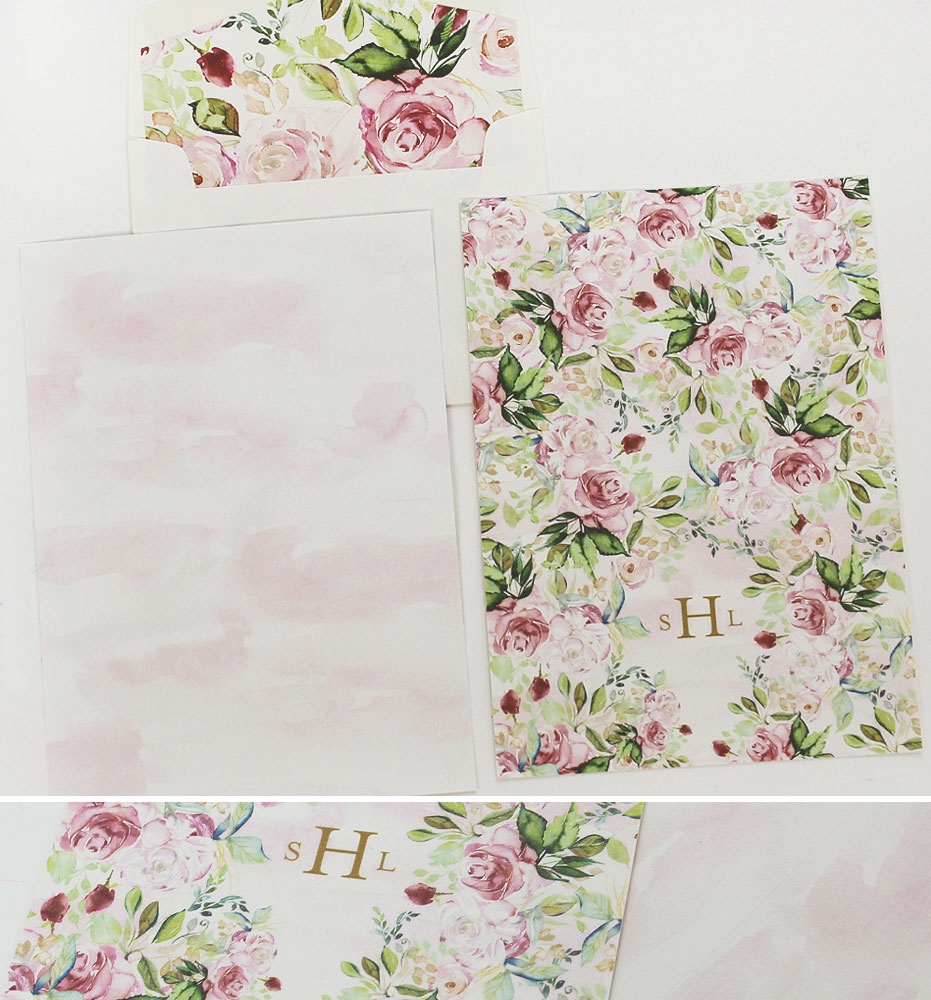 Watercolor Rose Pattern Thank You Notes