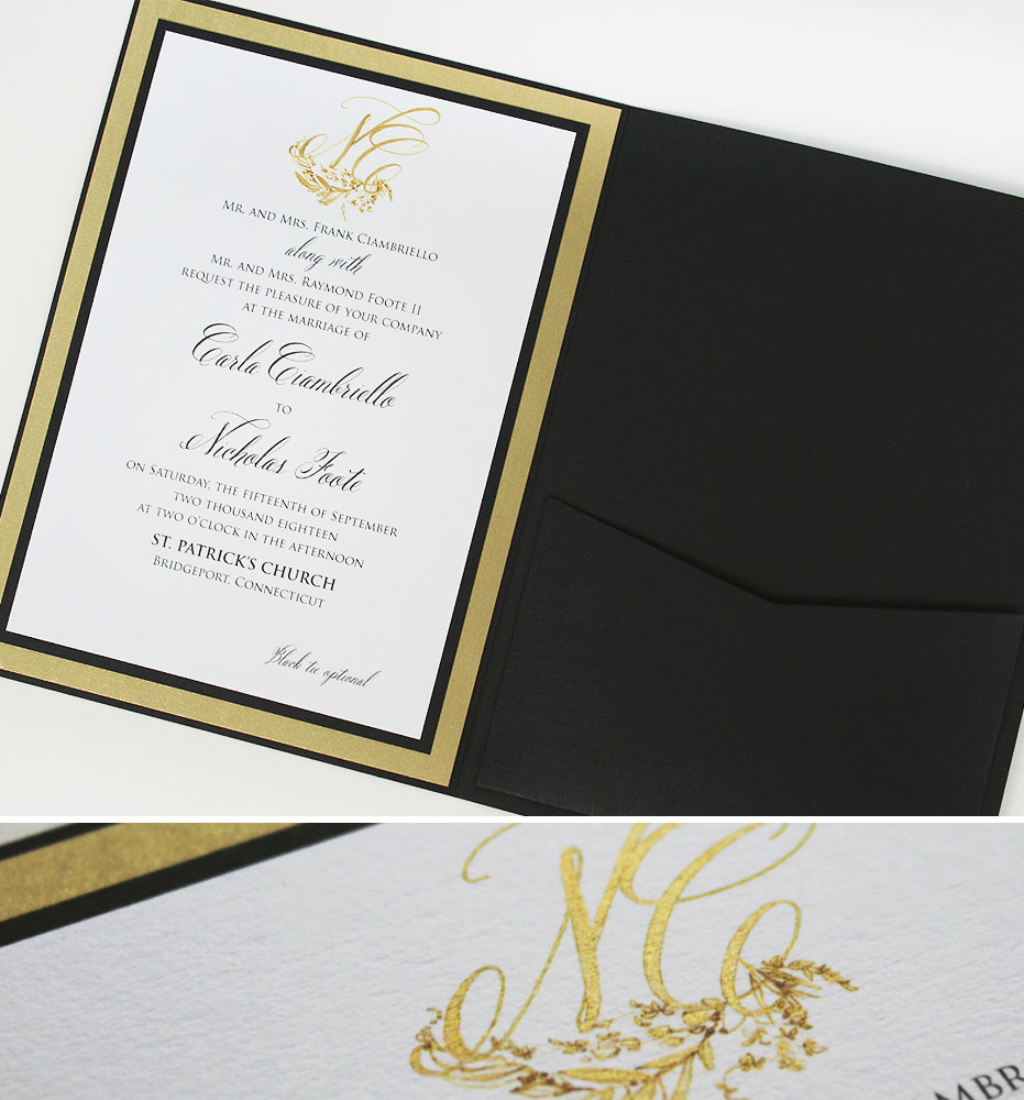 Black Tie Monogram Wedding Invitations