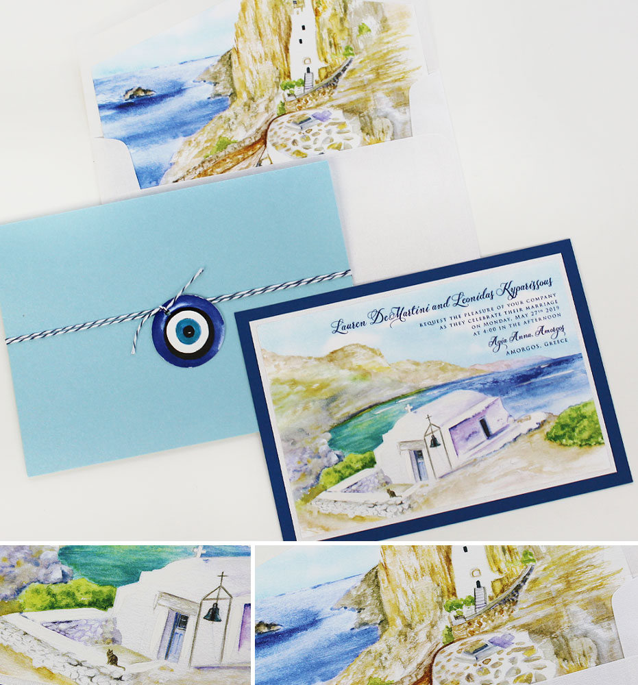 Greece Watercolor Wedding Invitation