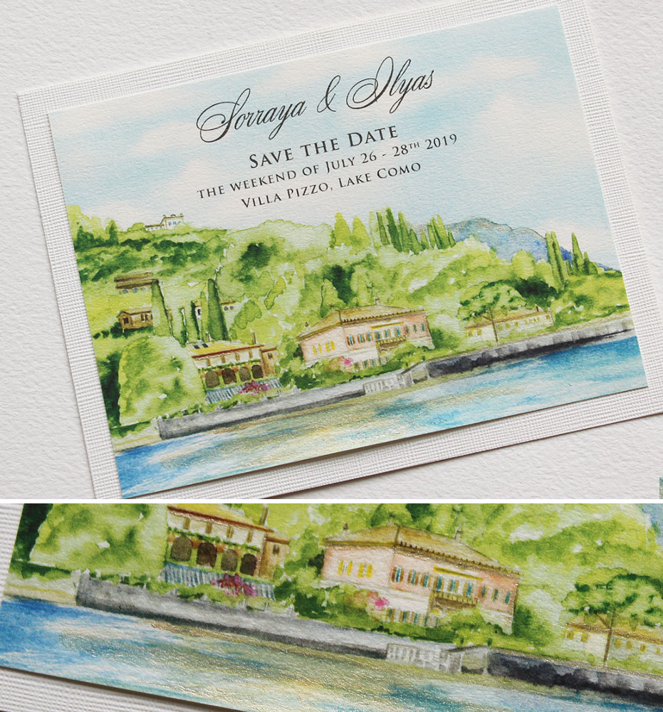 Lake Como Watercolor Wedding Save the Date