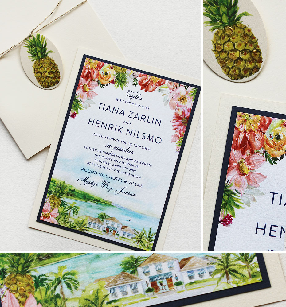 Watercolor Tropical Floral Wedding Invitations
