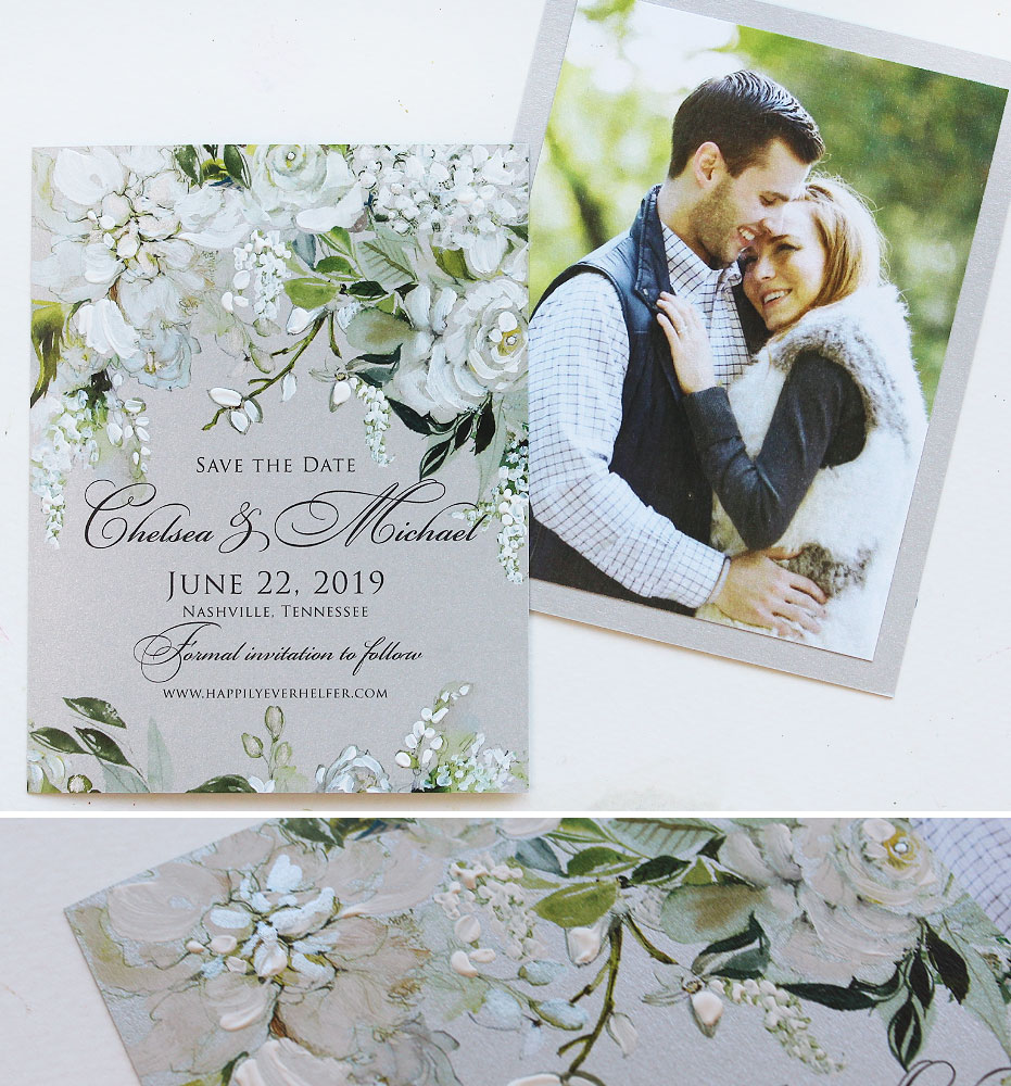 Elegant Silver and White Floral Wedding Stationery