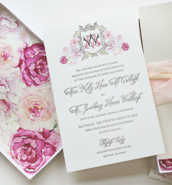 Watercolor Floral Monogram Wedding Invitation