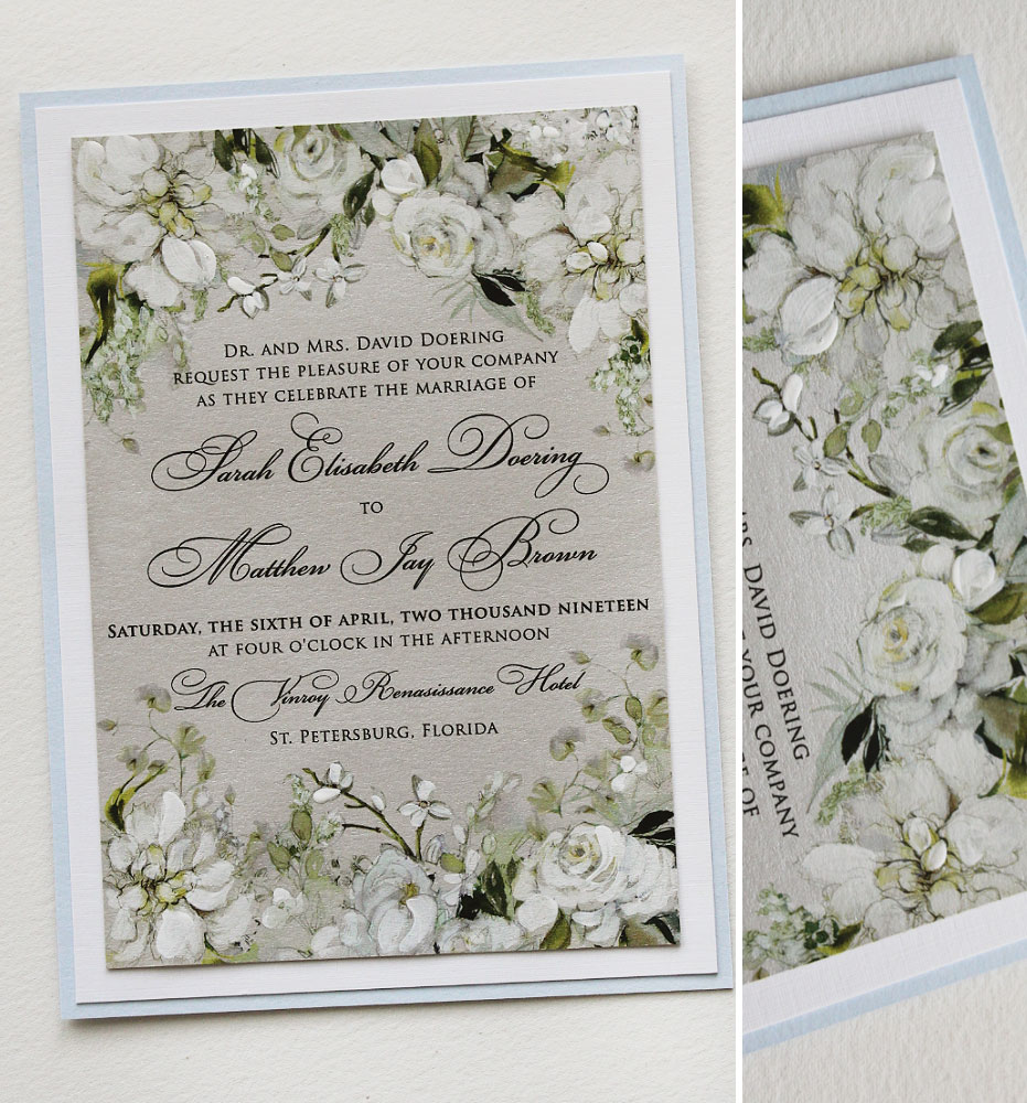 White Floral Hand Painted Wedding Invitations