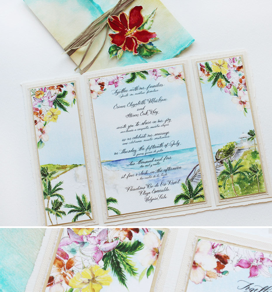 Tropical Watercolor Seascape Wedding Invitations
