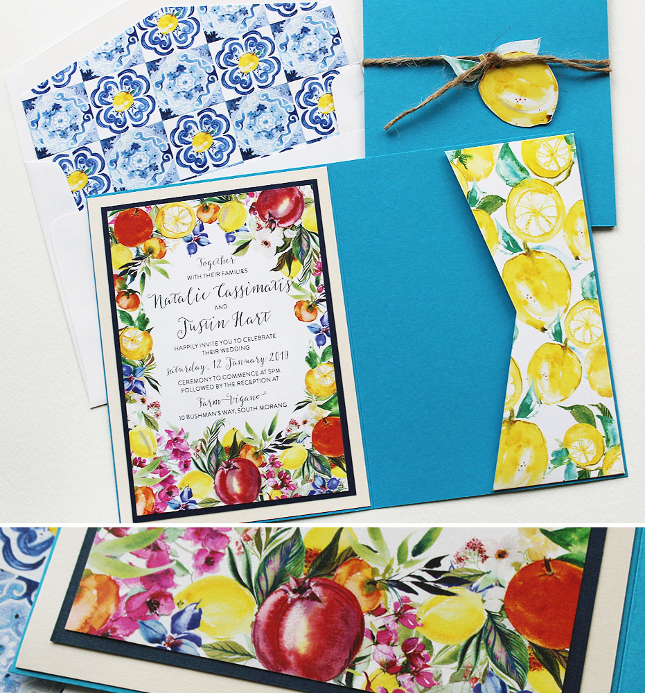 Watercolor Fruit and Floral Wedding invtations