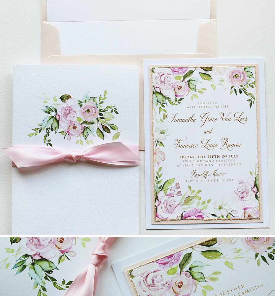 Watercolor Rose Wedding Invitation