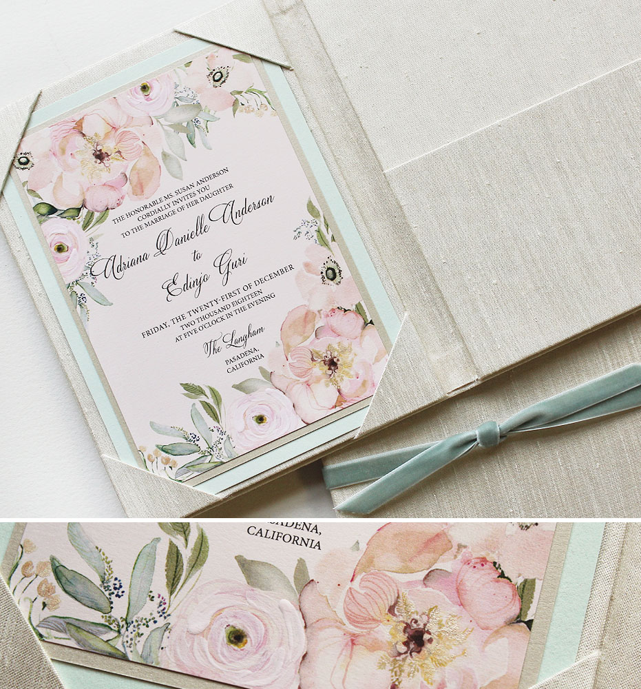 Blush Floral Wedding Invitations 