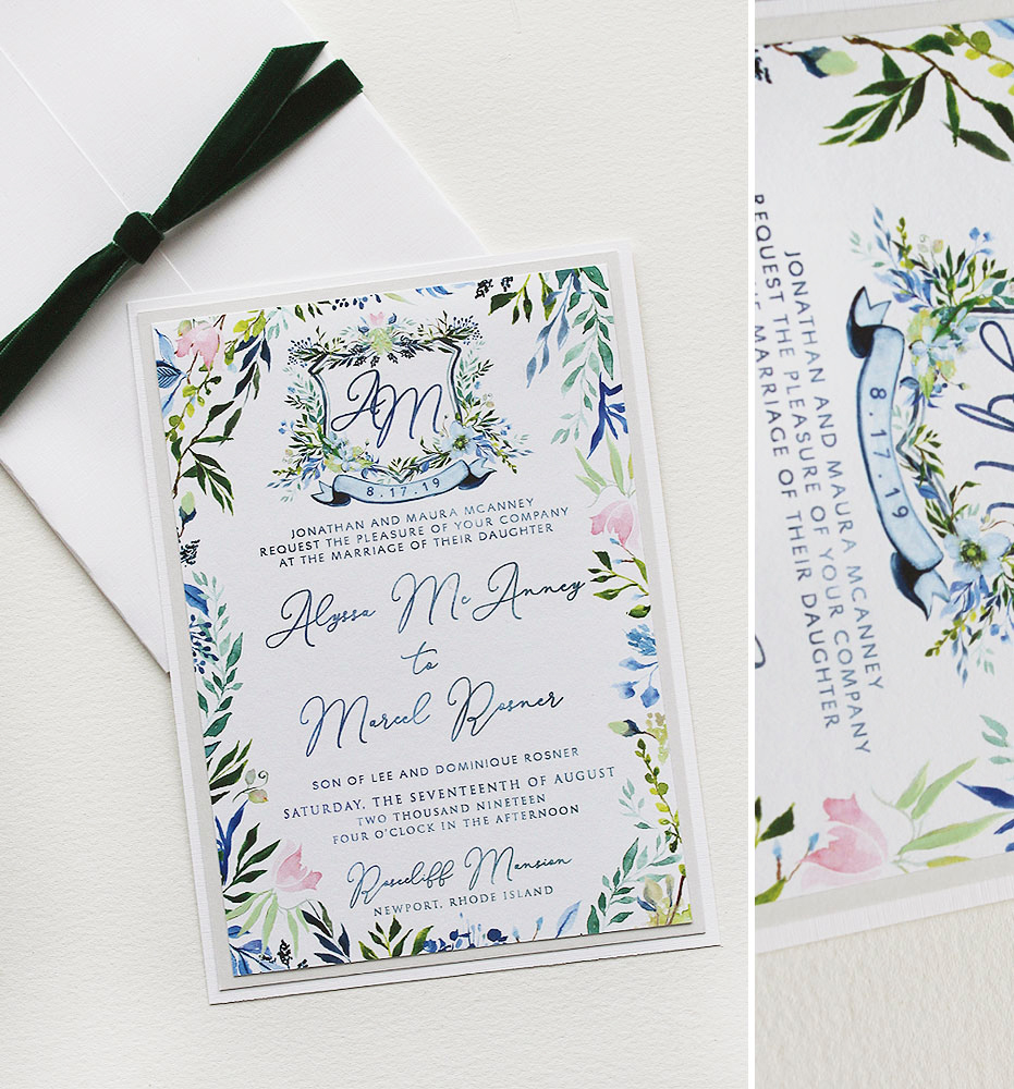 Watercolor Leaves and Greens Wedding Invitations