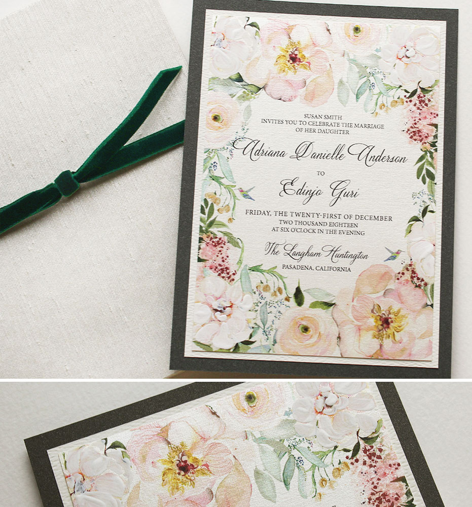 Blush Peony Watercolor Wedding Invitation