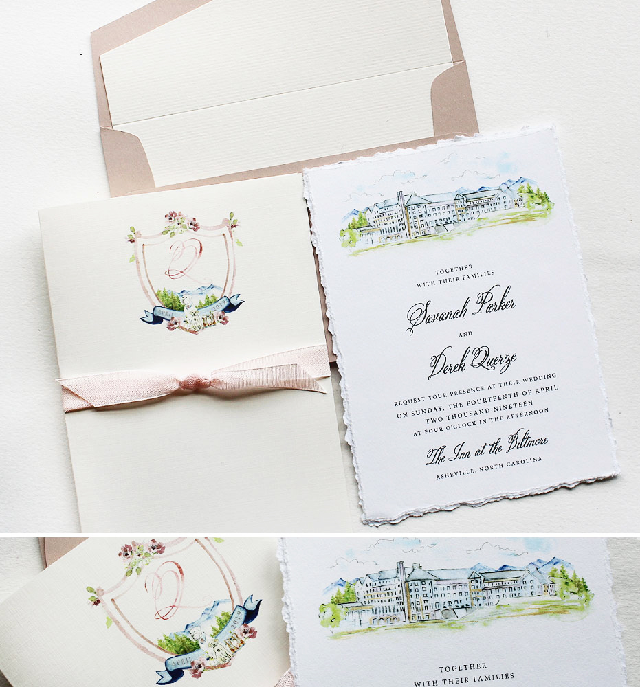 Watercolor Crest Wedding Stationery
