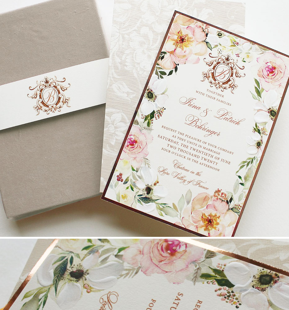 Watercolor Peony and Rose Wedding Invitations