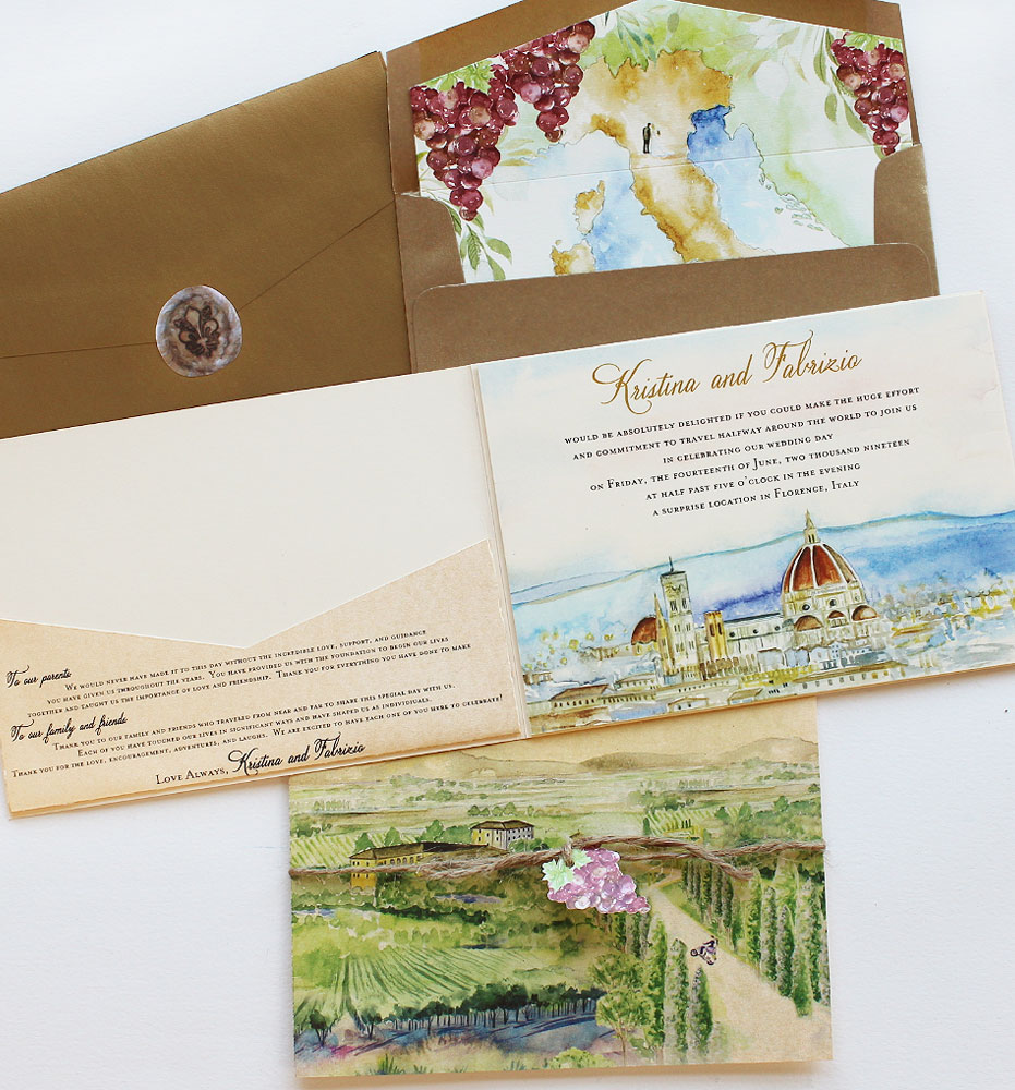 Watercolor Tuscany Landscape Wedding Invitations