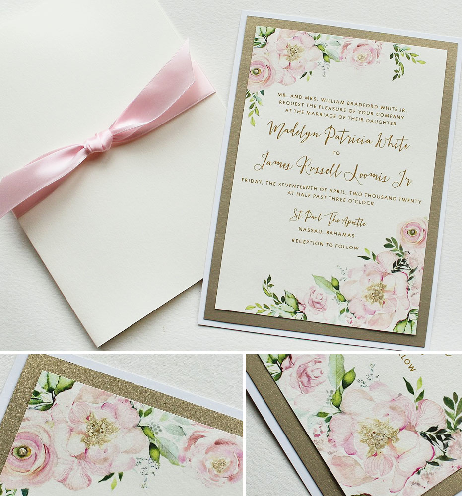 Watercolor Floral Bahamas Wedding Invitation