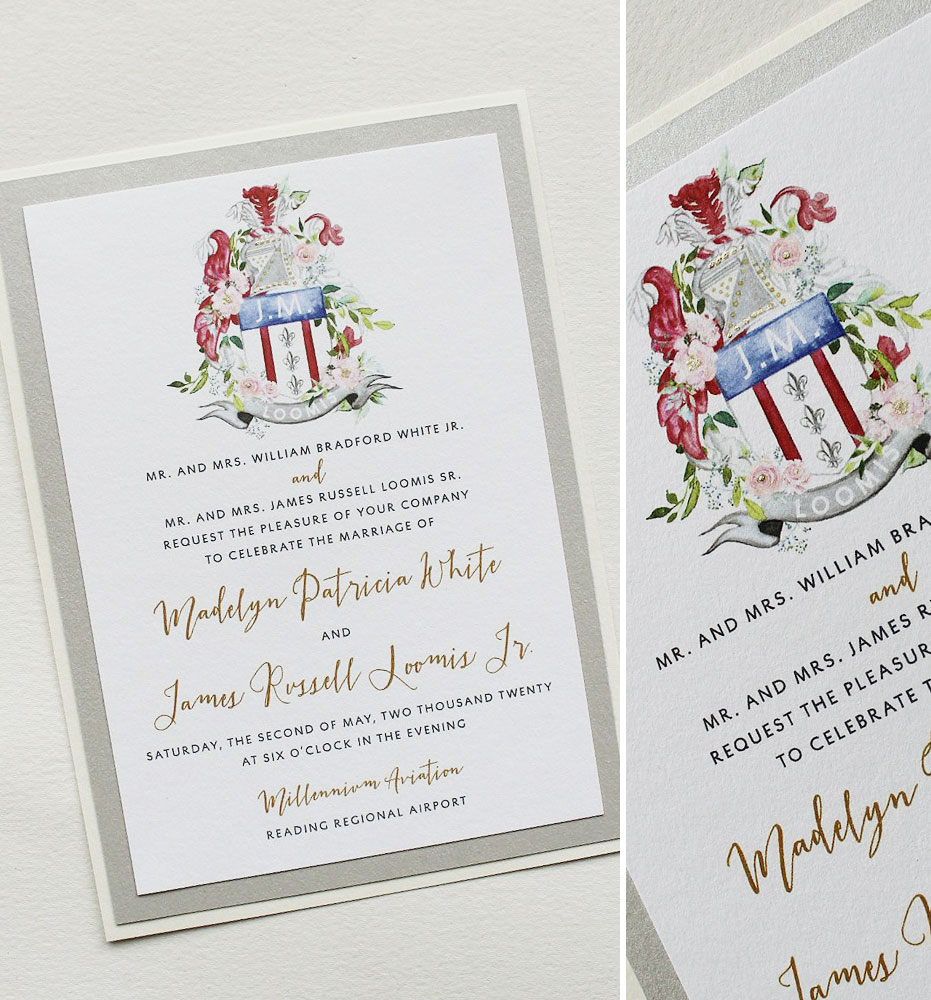 Watercolor Crest Wedding Invitations
