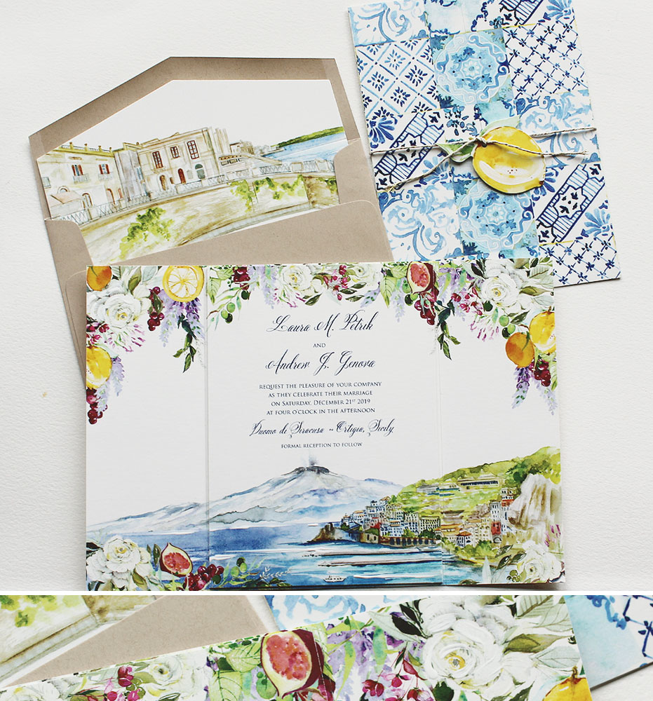 Watercolor Italy Landscape Wedding Invitations