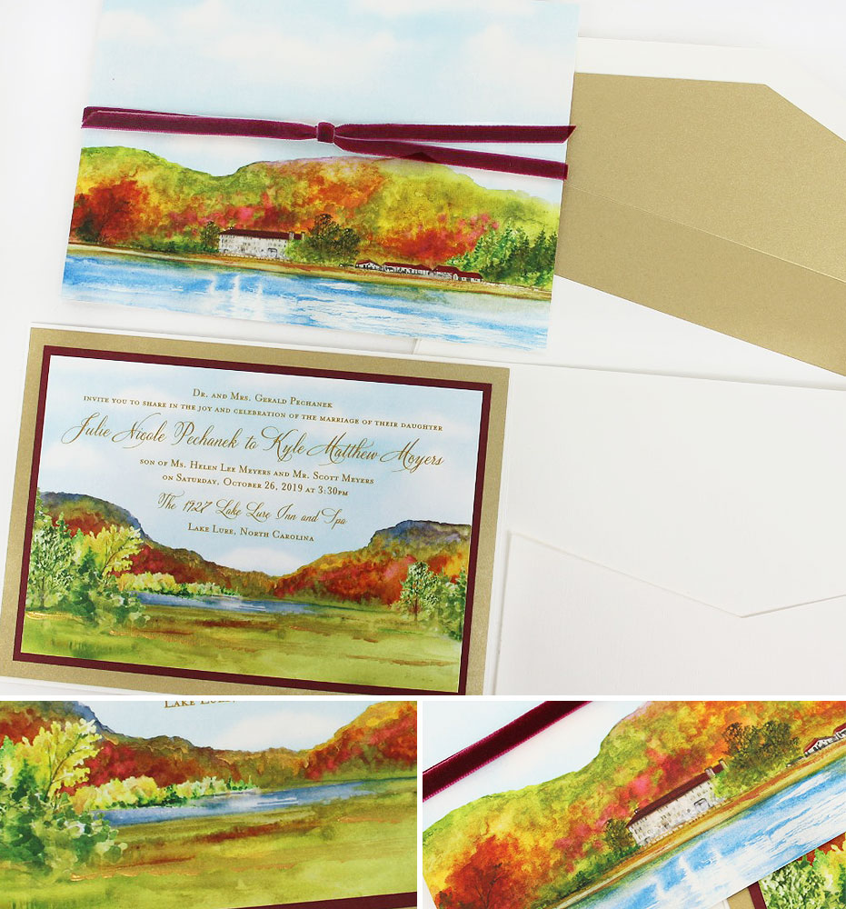 Autumn Watercolor Landscape Wedding Invitations