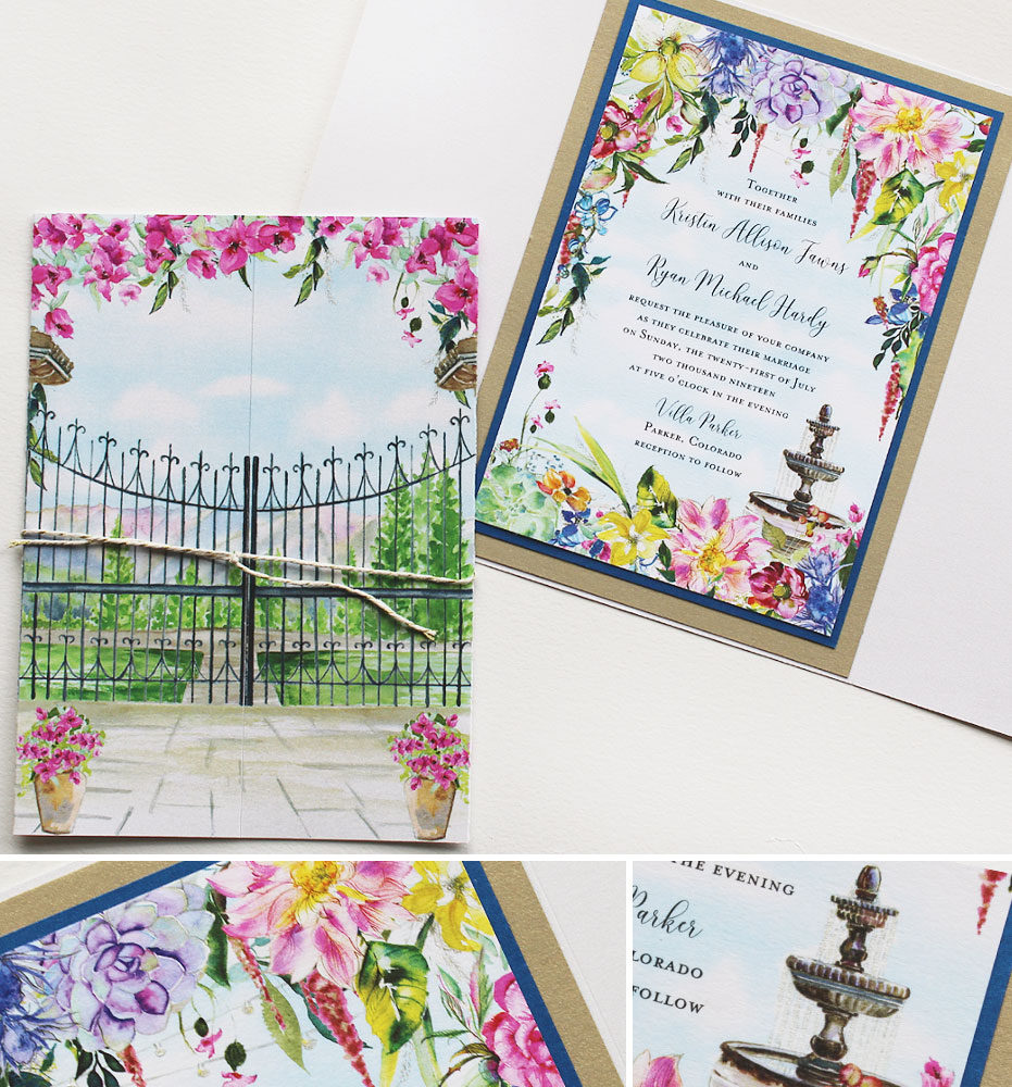 Bright Watercolor Floral Wedding Invitations