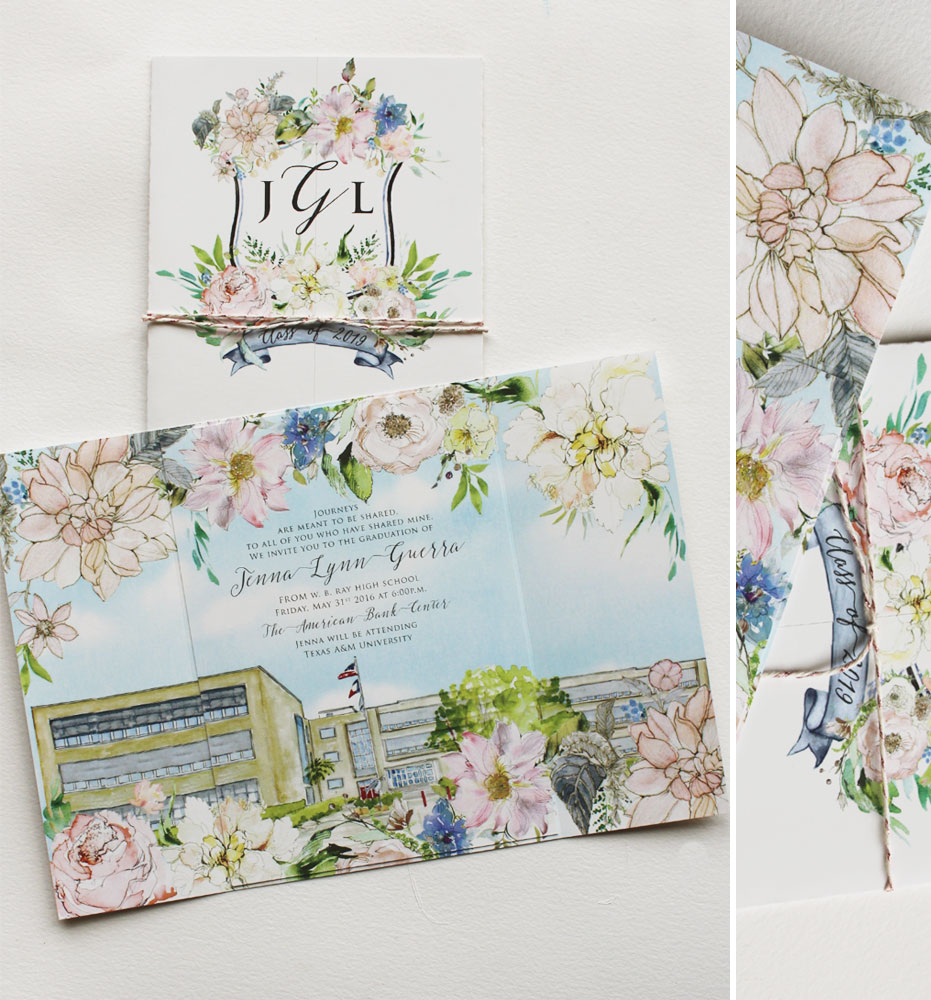 Watercolor Floral Graduation Stationery