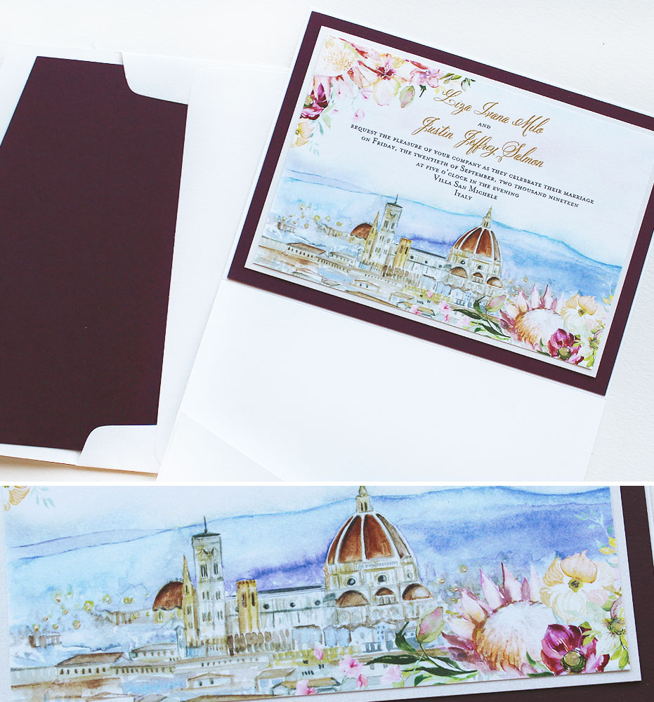 Watercolor Florence Italy Wedding Invitations