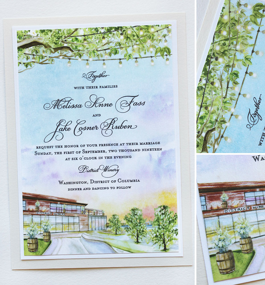 Watercolor Winery Wedding Invitations