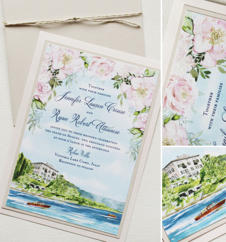 Relais Villa Vittoria Lake Como Landscape Wedding Invitation