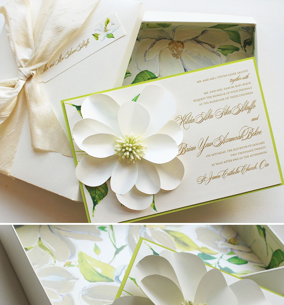 Sculpted Bloom Magnolia Wedding Invitations