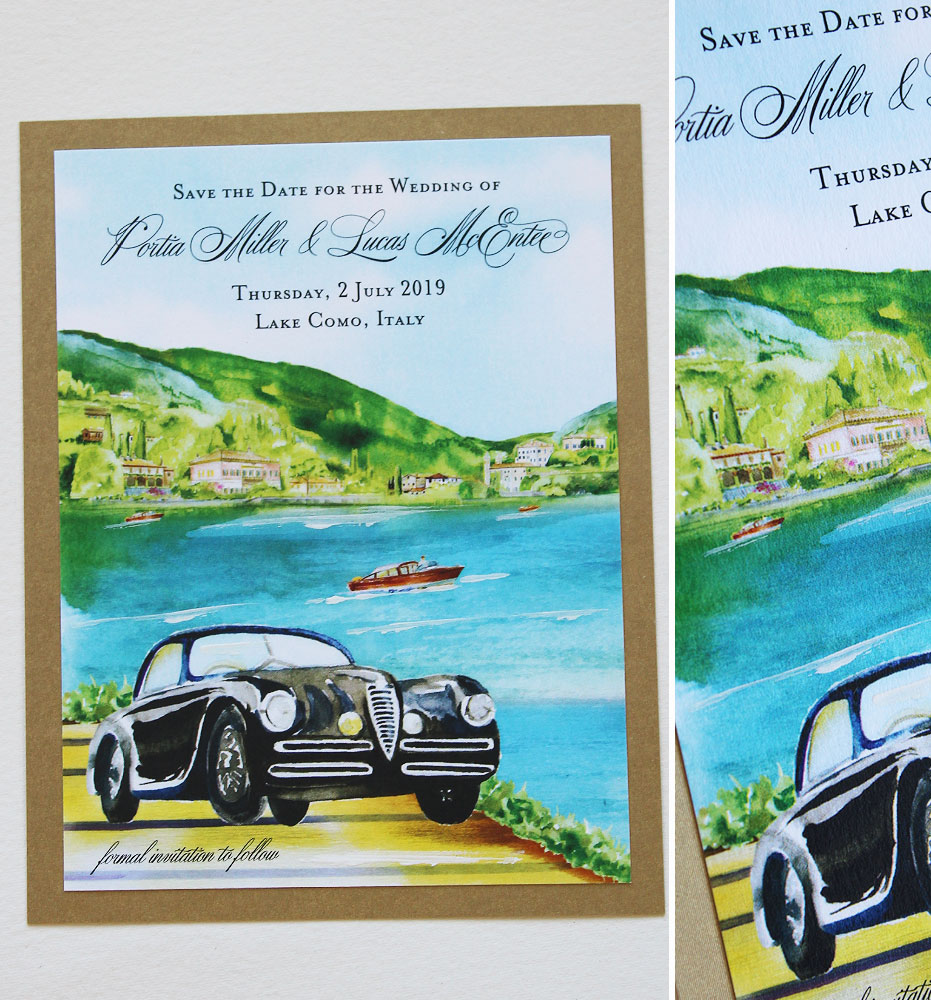 Hand Painted Lake Como Wedding Save the Date