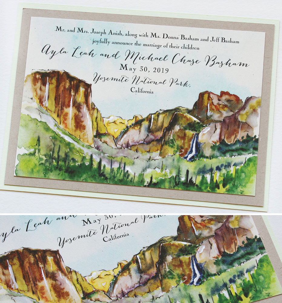 Illustrated Yosemite Wedding Invites