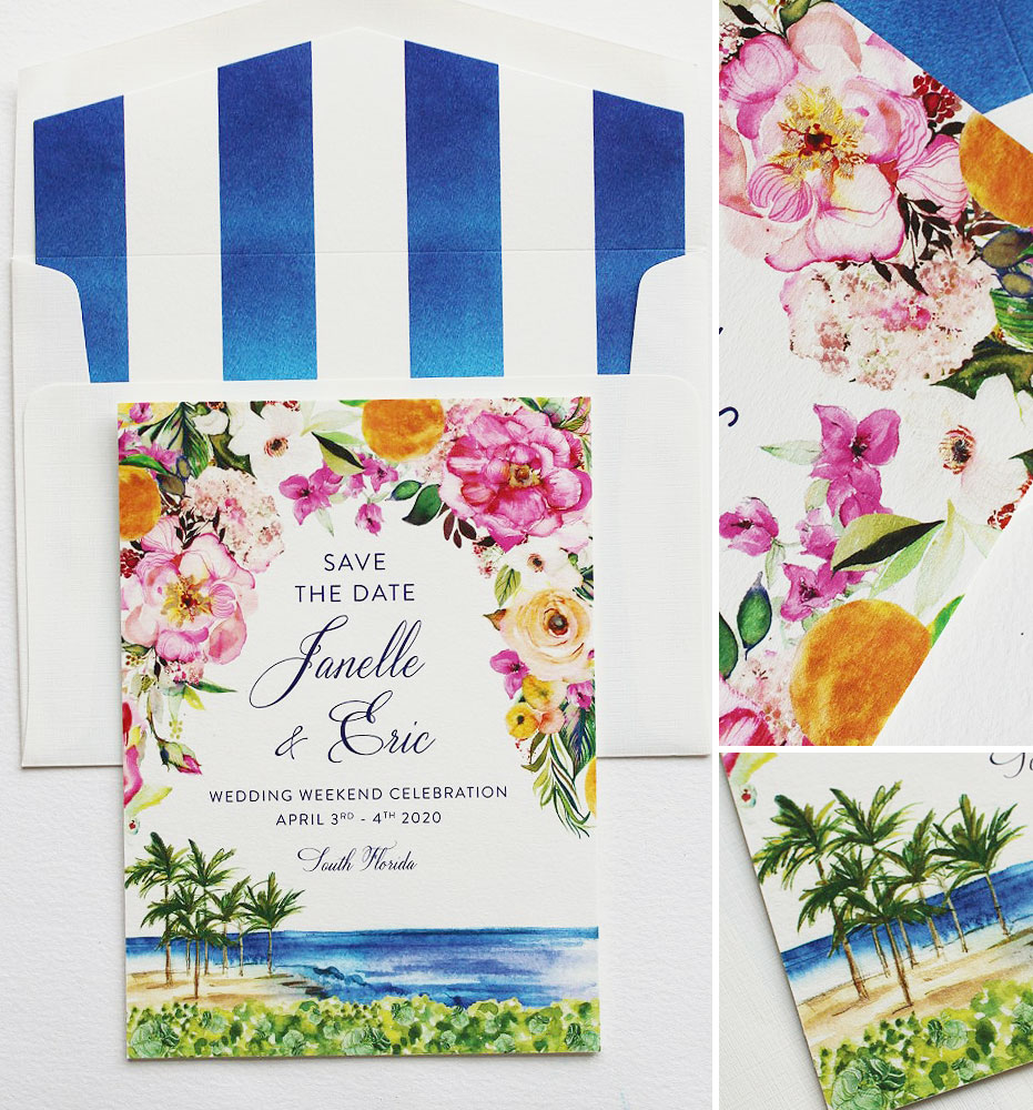 Watercolor Floral Beach Wedding Stationery