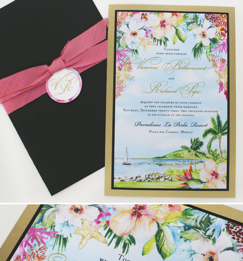 Watercolor Tropical Beach Wedding Invitations