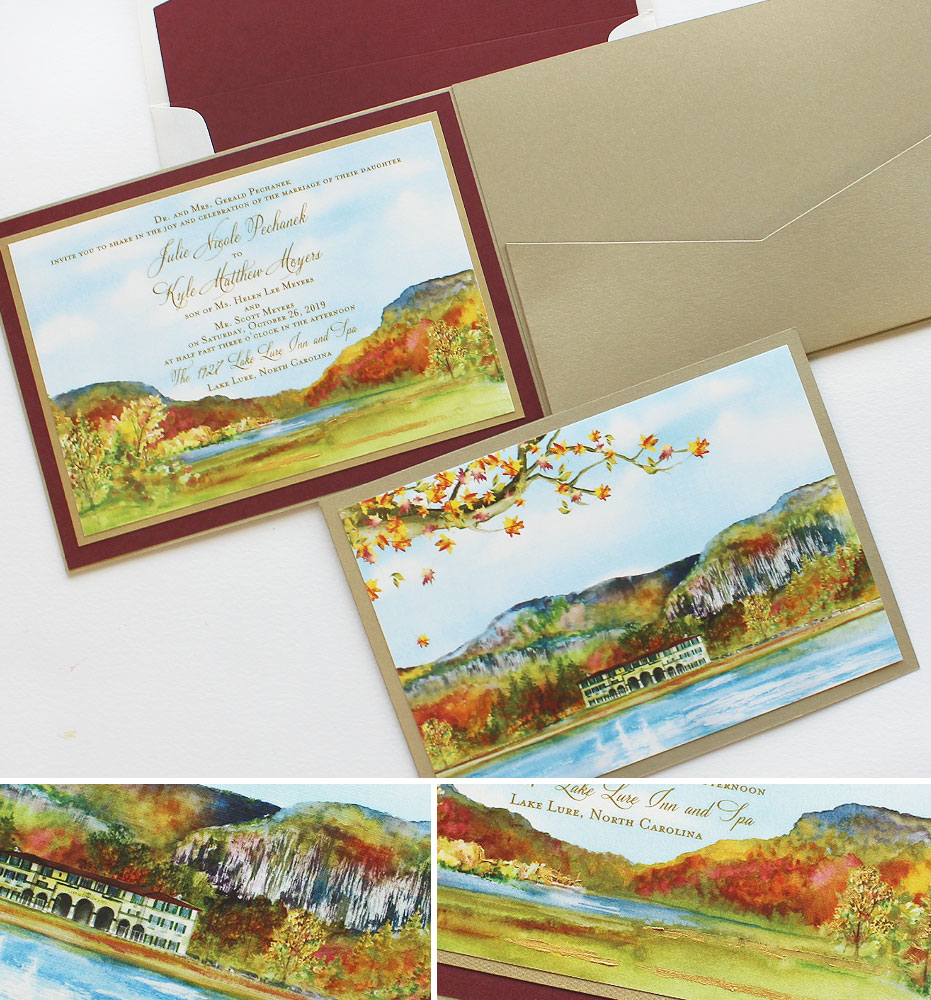 Watercolor Fall Landscape Wedding Invitations