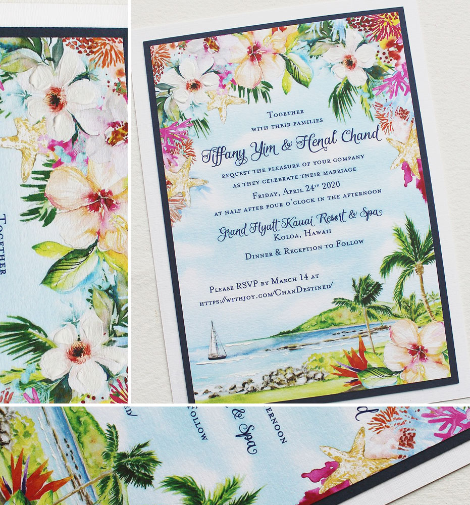 Watercolor Floral Hawaii Wedding Invitations