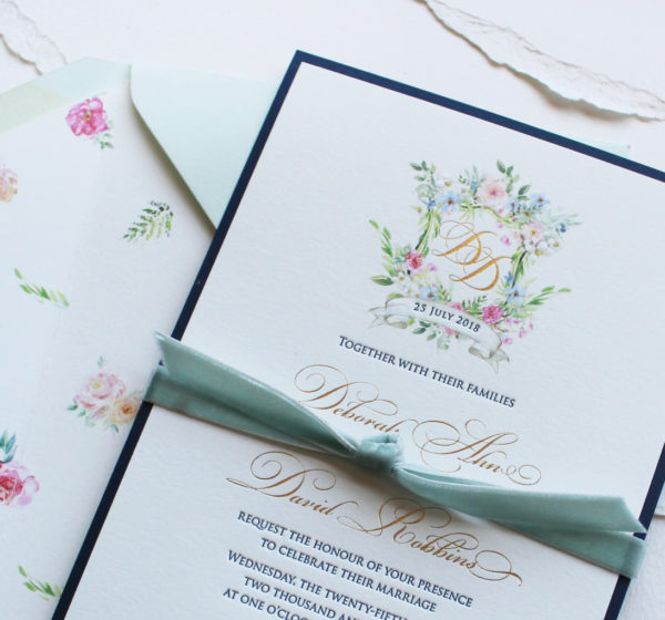 Watercolor Floral Monogram Wedding Invitations