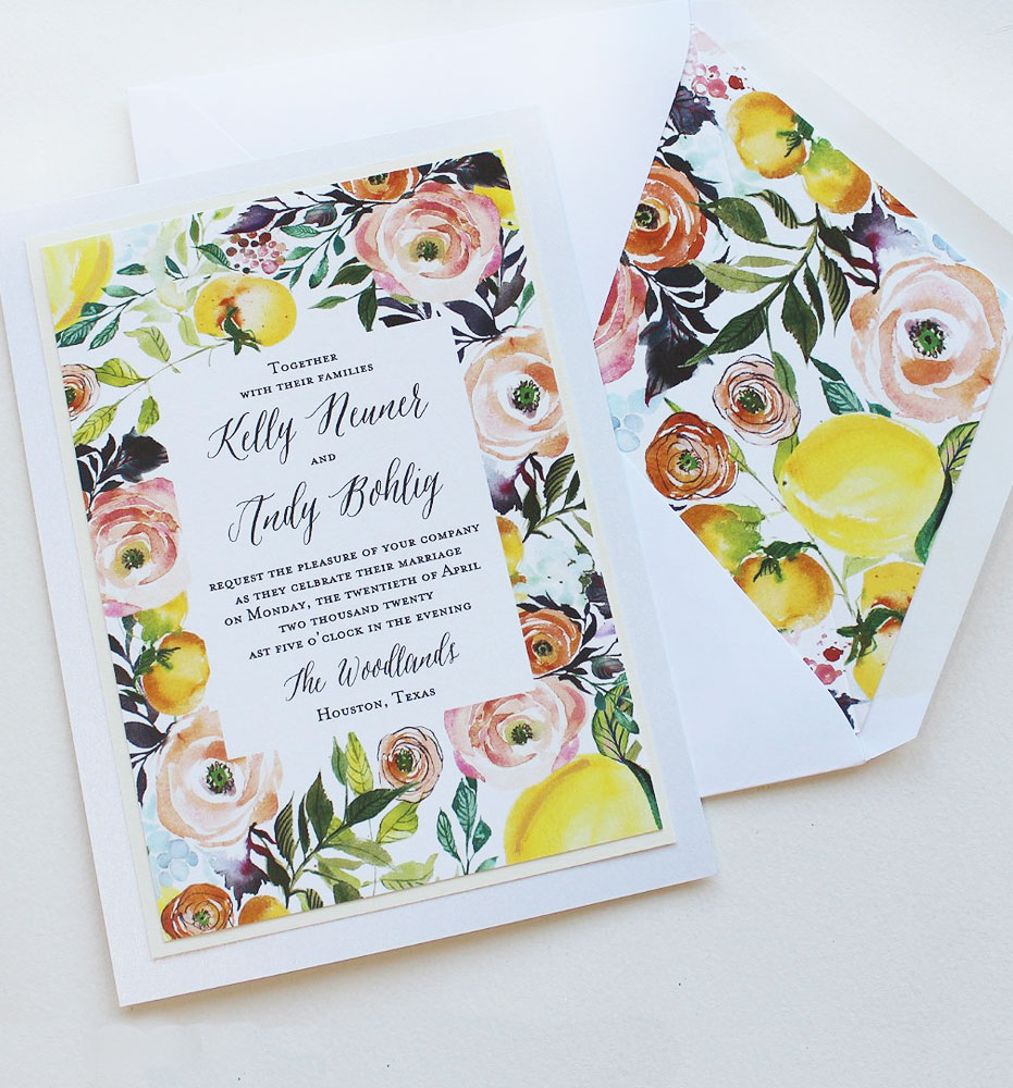 Watercolor Floral Pattern Wedding Invitation