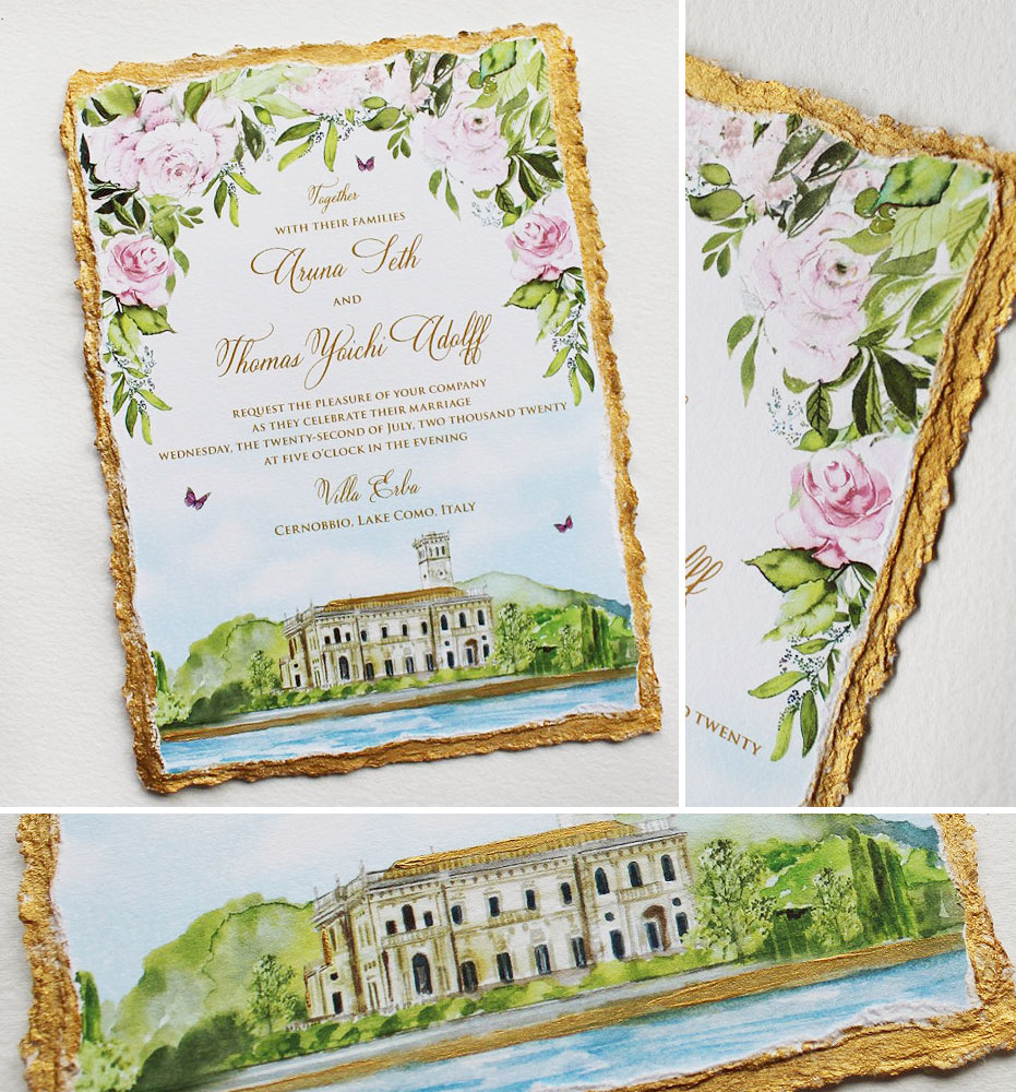 Watercolor Villa Erba Wedding Invitations