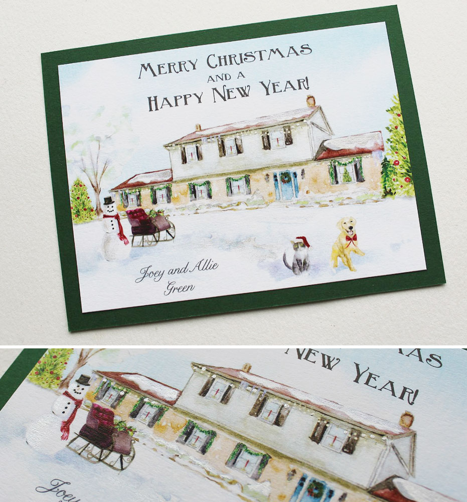 Custom House Illustration Holiday Card