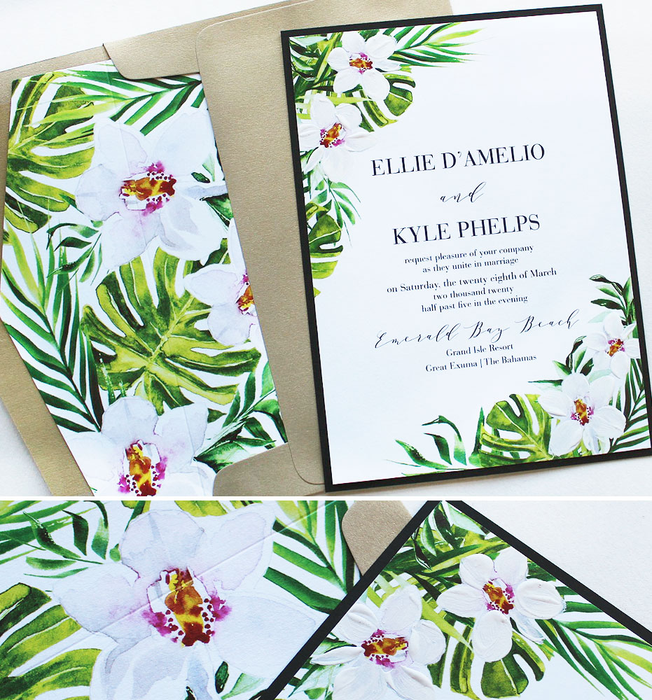 Orchid and Palm Leaf Wedding Invitations