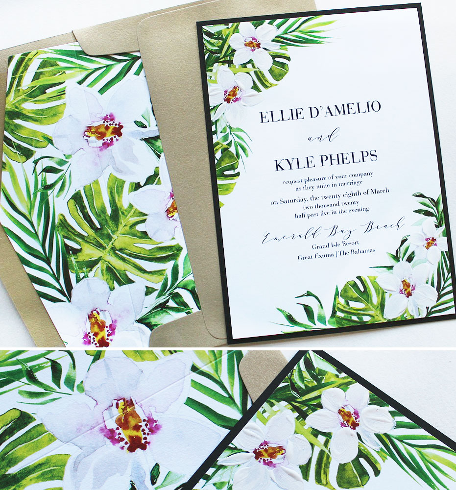 Orchid and Palm Leaf Wedding Invitations