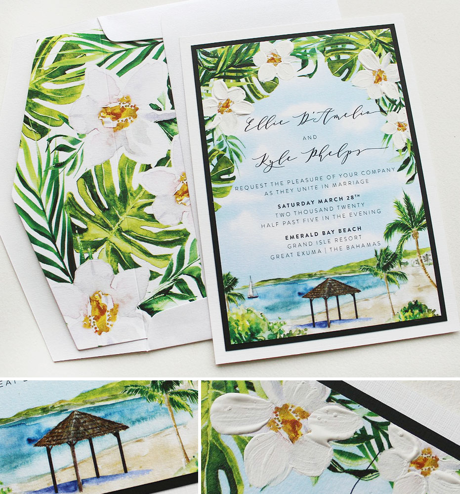 White Floral and Landscape Wedding Invitations