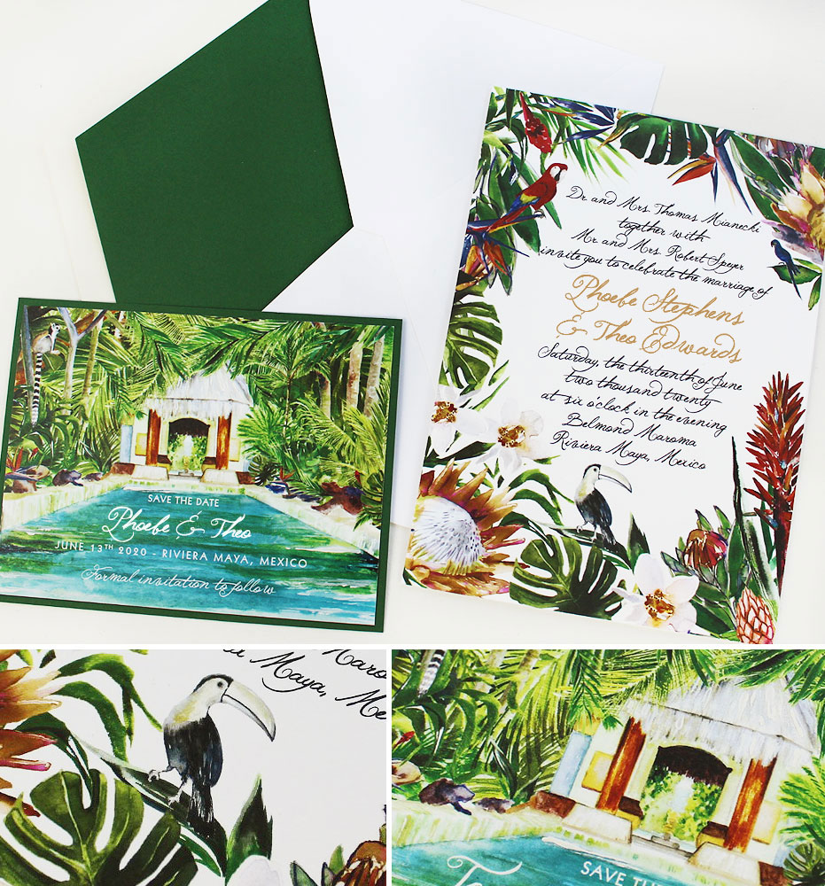 Tropical Greenery Mexico Wedding Invitations