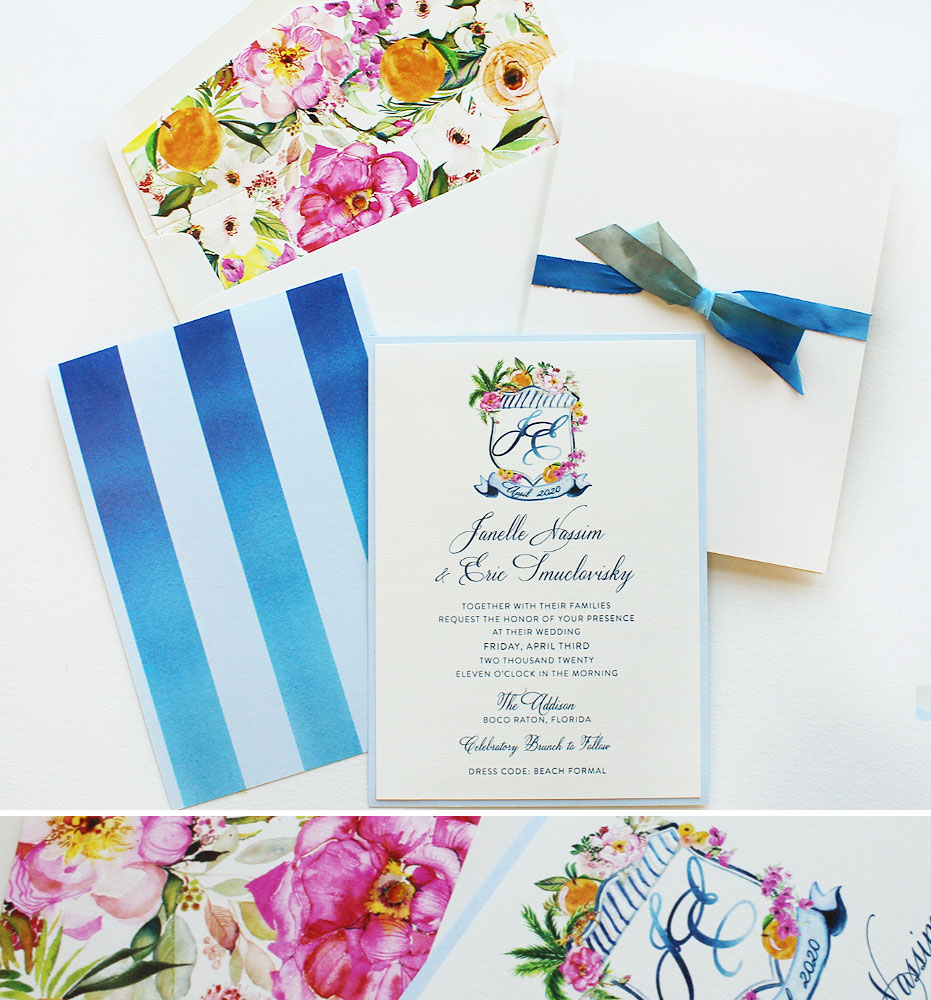 Watercolor Floral Crest Wedding Invitations