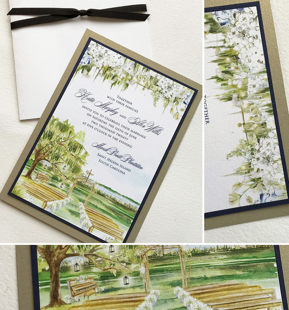 Watercolor Southern Oak Tree Wedding Invitations